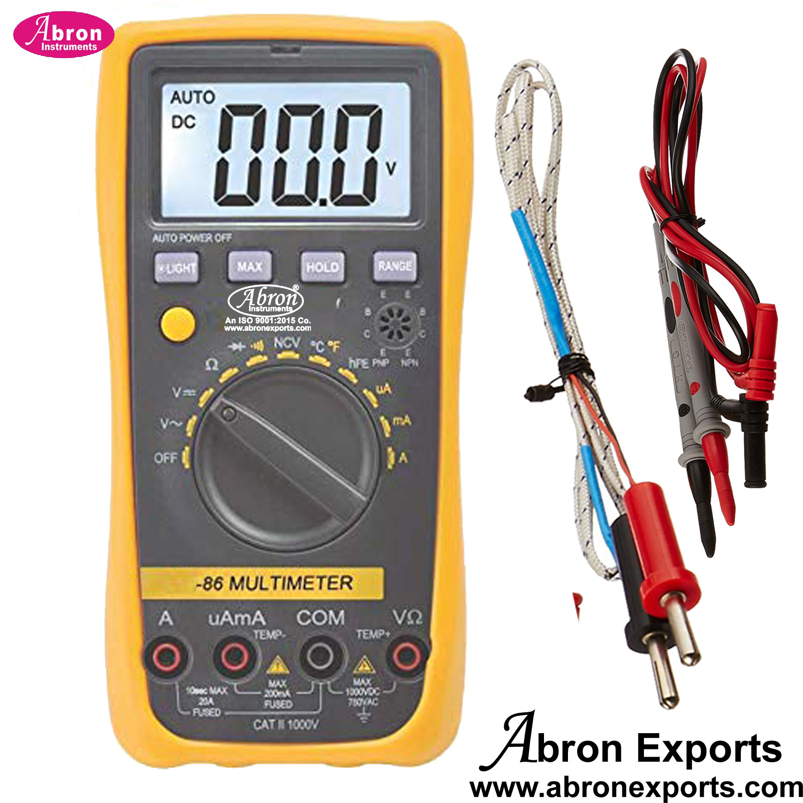 Digital Multimeter  AutoRanging Temperature CF AC 750C DC1000 uA mA A R Hold Max hFN True RMS Abron AE-1313T